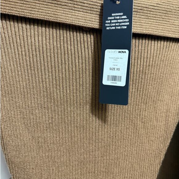 NWT Fashion Nova Tamara Camel Ribbed‎ Knit Sweater Maxi Bodycon Dress Size XS - Picture 6 of 12